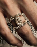 "CHANEL" Coco mark motif pearl strass design ring