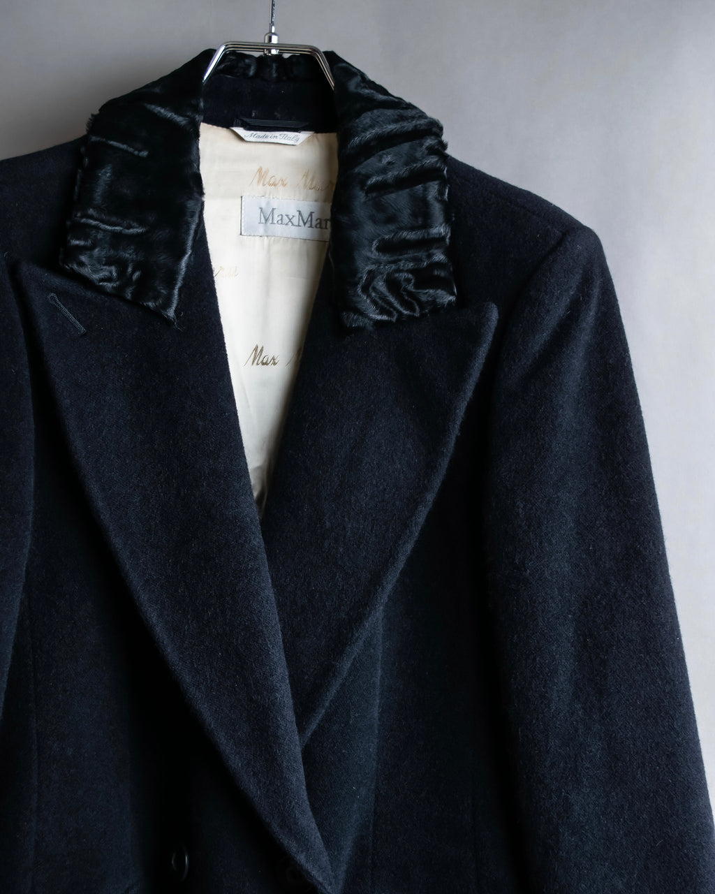 "Max Mara"
 Swakara fer collar oversized wrap style chester coat