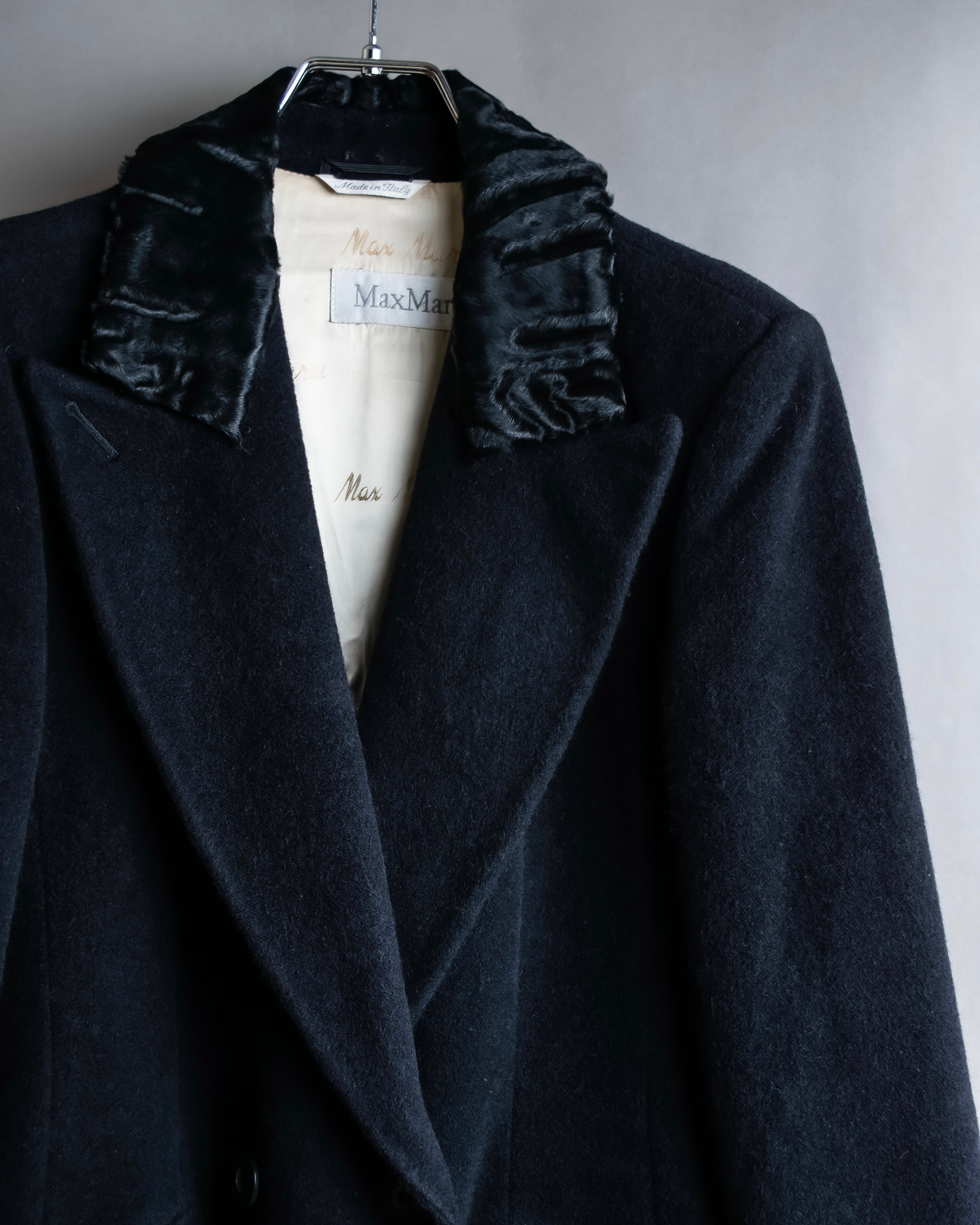 "Max Mara"
 Swakara fer collar oversized wrap style chester coat