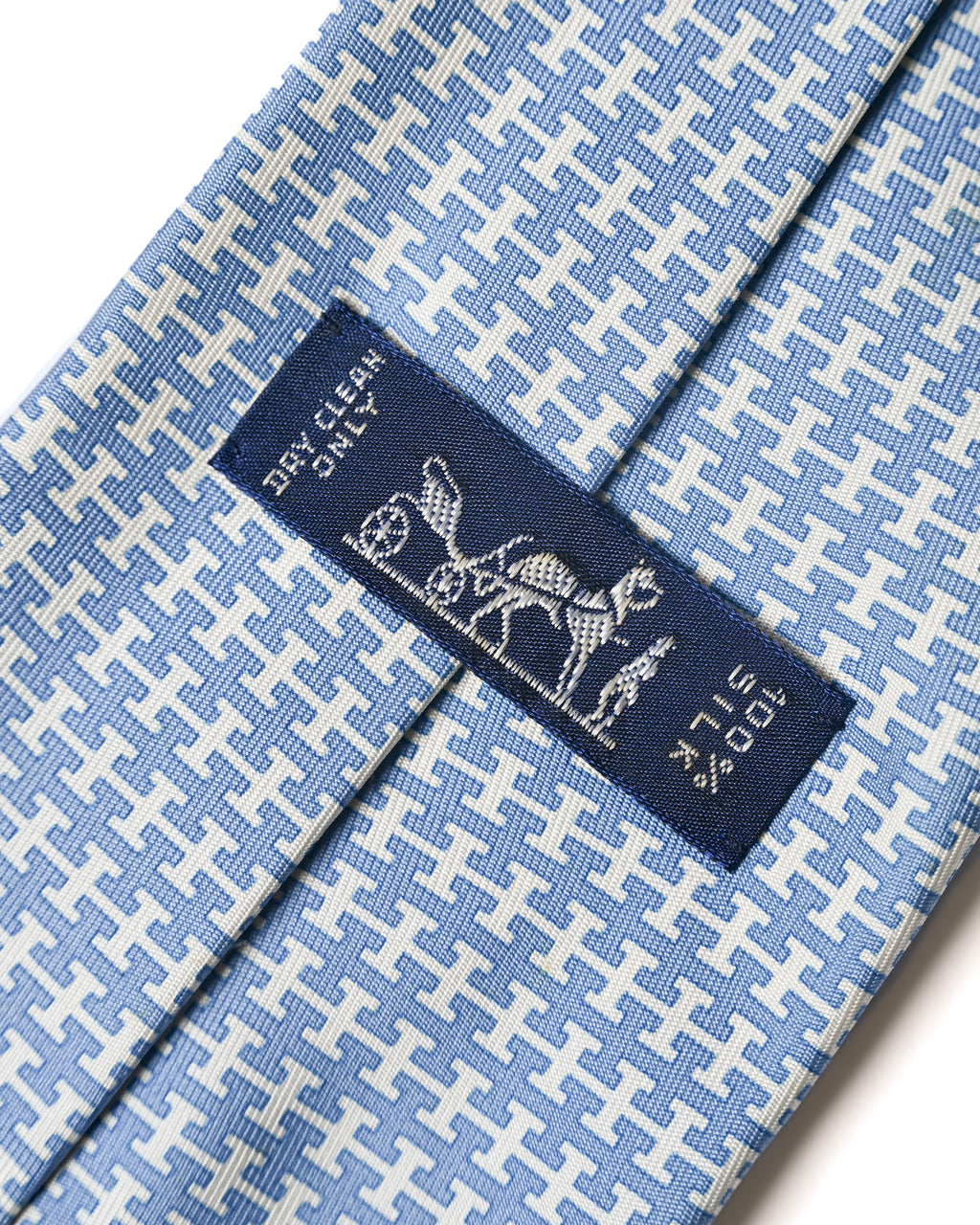 HERMES/ H Logo Silk Tie Sky Blue × Whigte