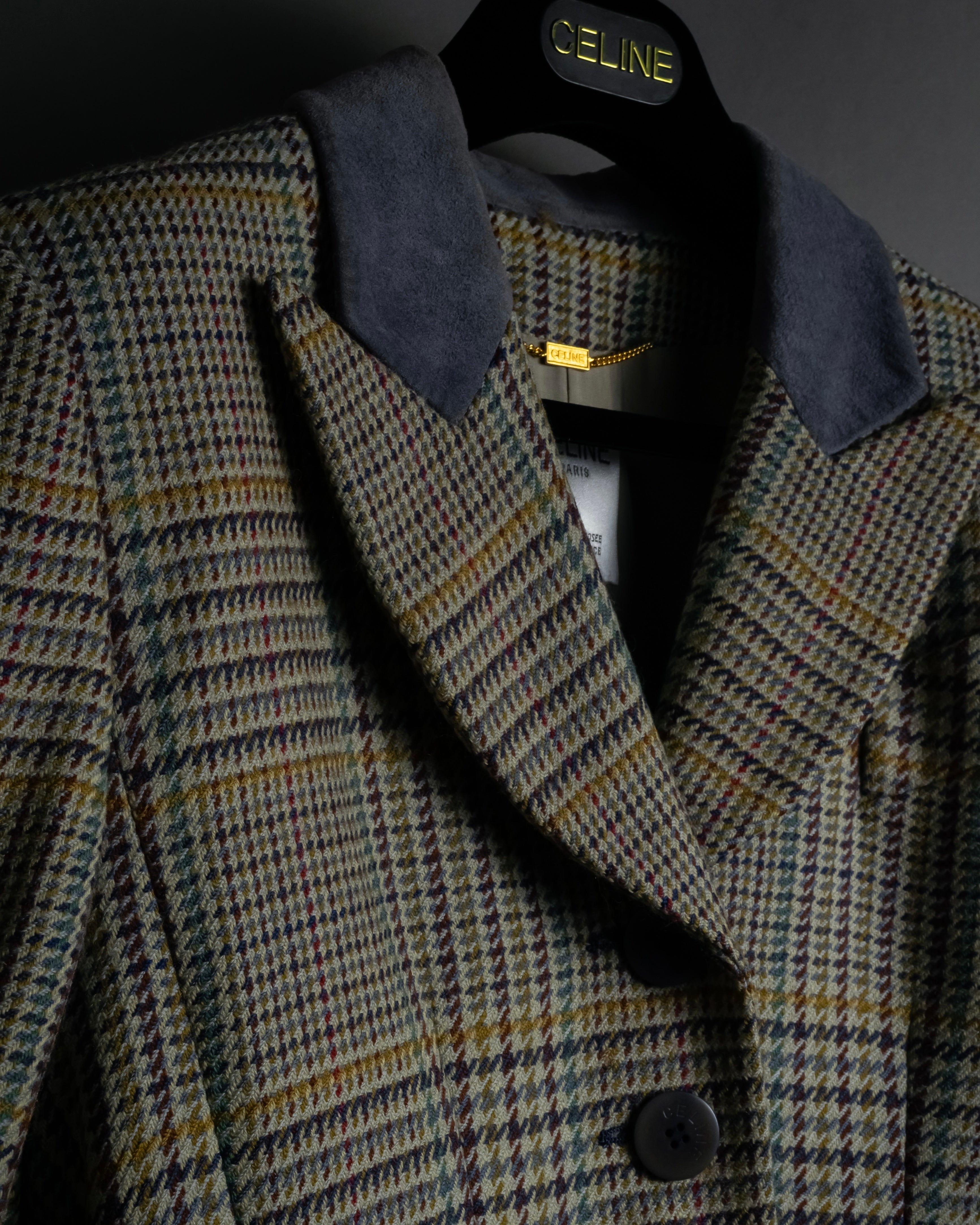 "CELINE" 90’s–00’s checked velvet collar coat
