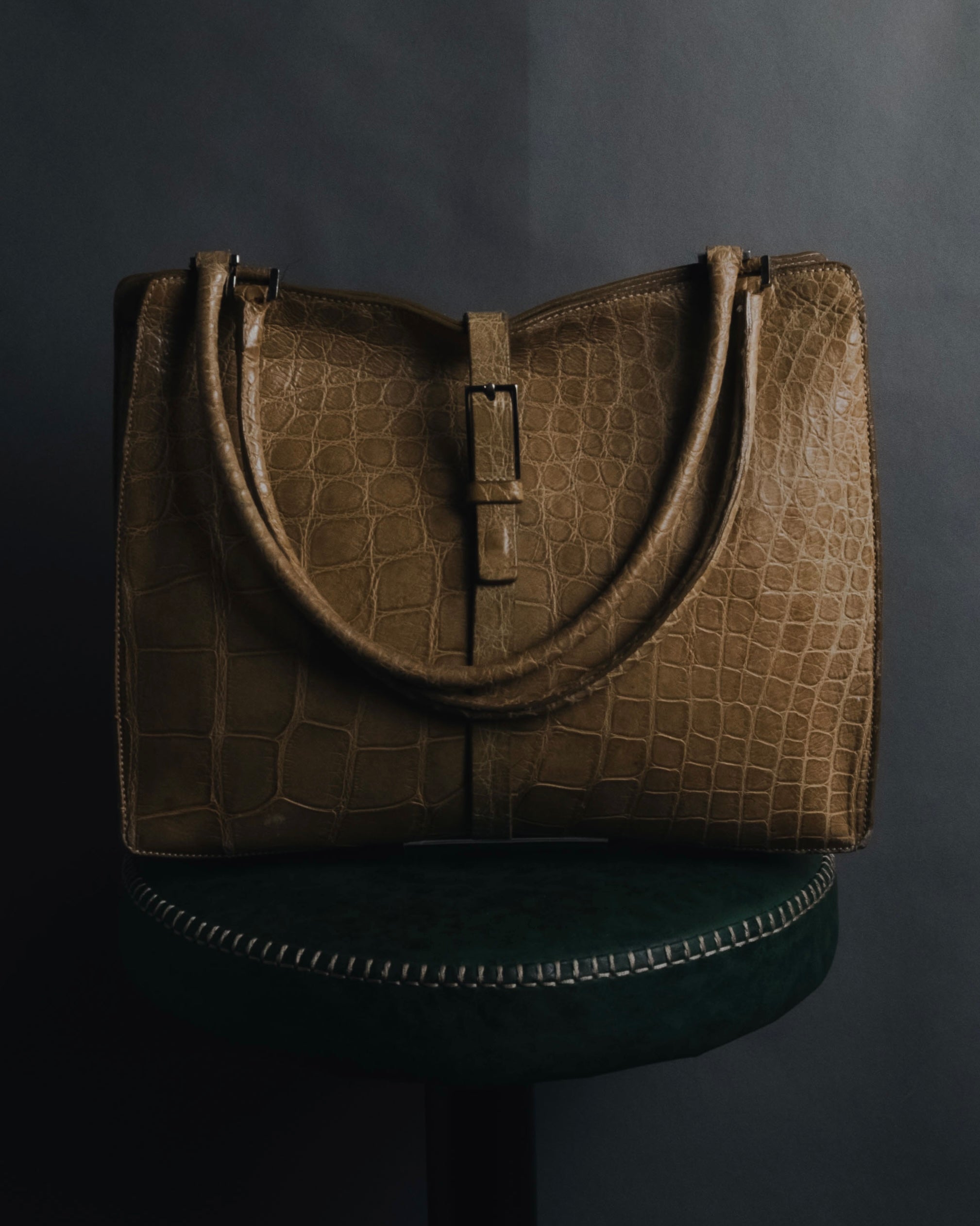 "MAURO GOVERNA" 00’s Crocodile embossed structured three compartment handbag