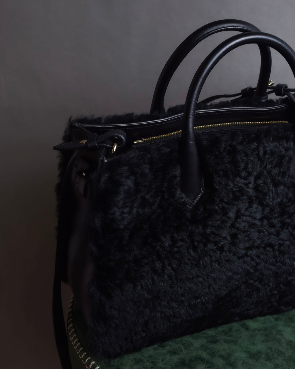 "BALENCIAGA" Padlock design shearling leather bag