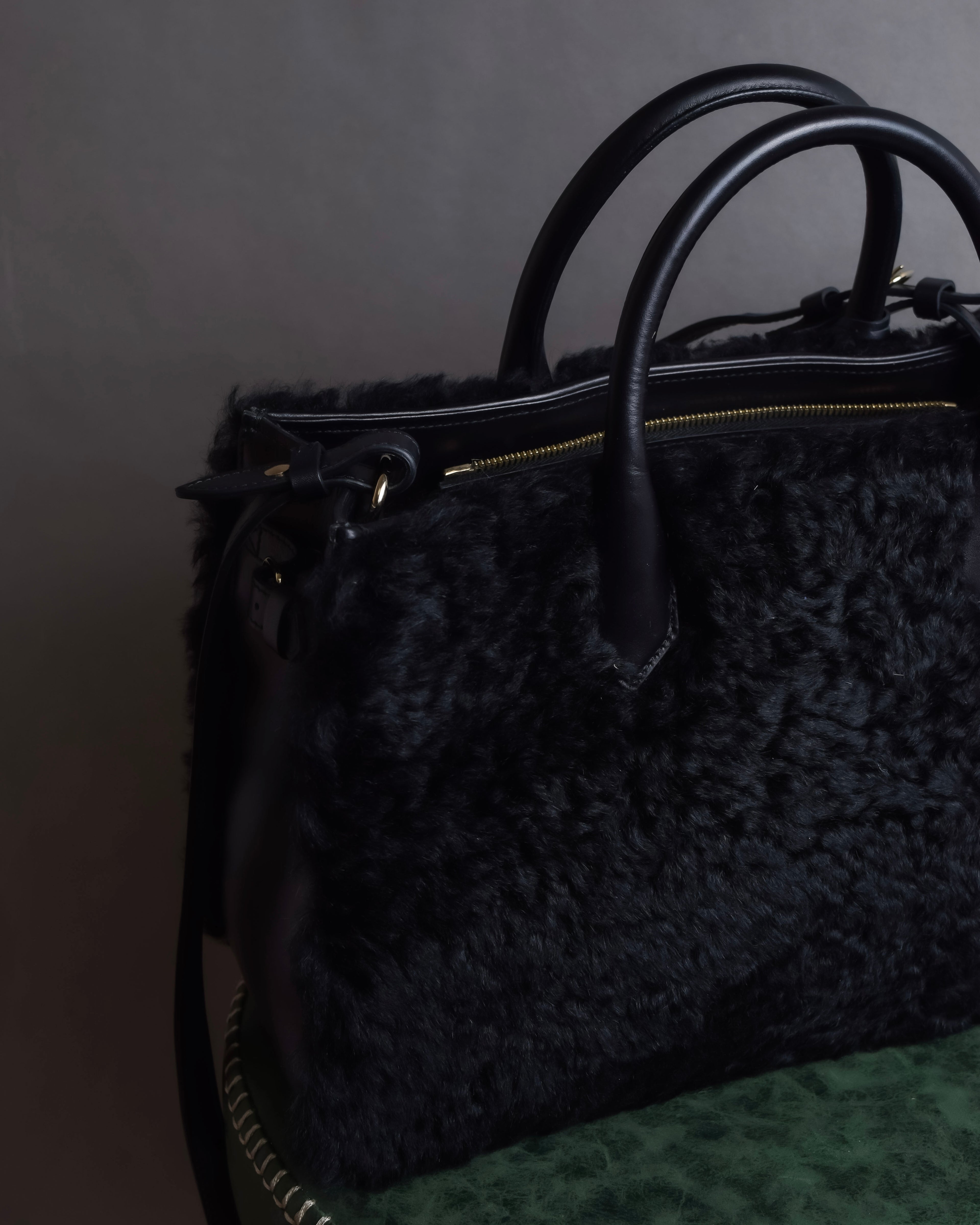 "BALENCIAGA" Padlock design shearling leather bag