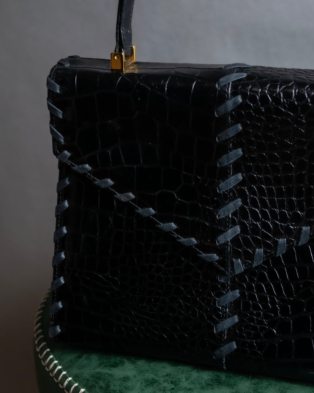 "YVES SAINT LAURENT" Braided stitch design crocodile embossed leather one-handle bag