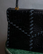 "YVES SAINT LAURENT" Braided stitch design crocodile embossed leather one-handle bag