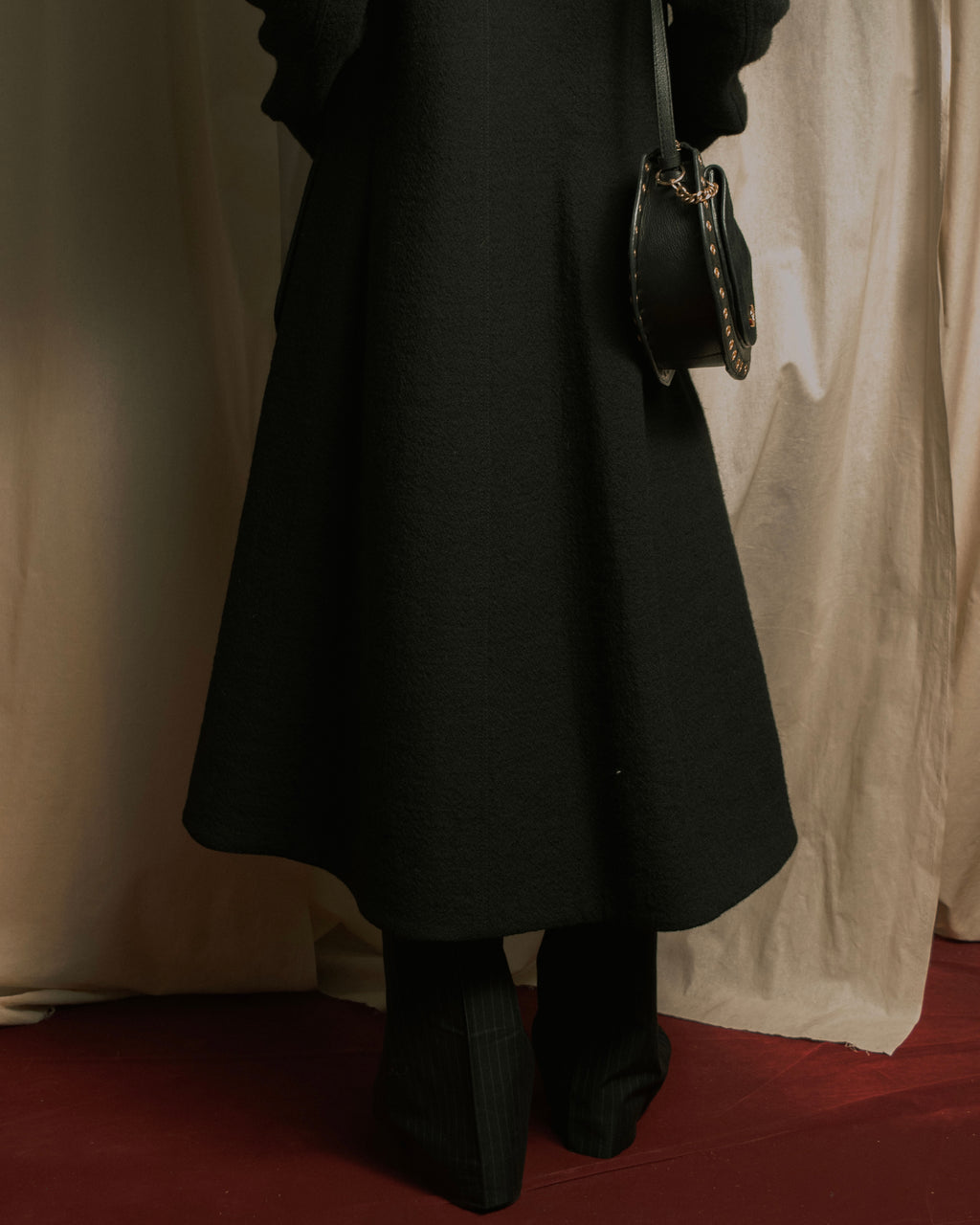 –SPECIALS– "LOEWE" 2017-2018 Minimal a-line calfskin piping coat