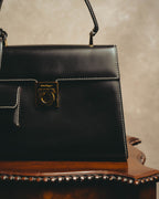 -SPECIAL- "Salvatore Ferragamo" 90's-00's Gancini contrast stitch leather handbag