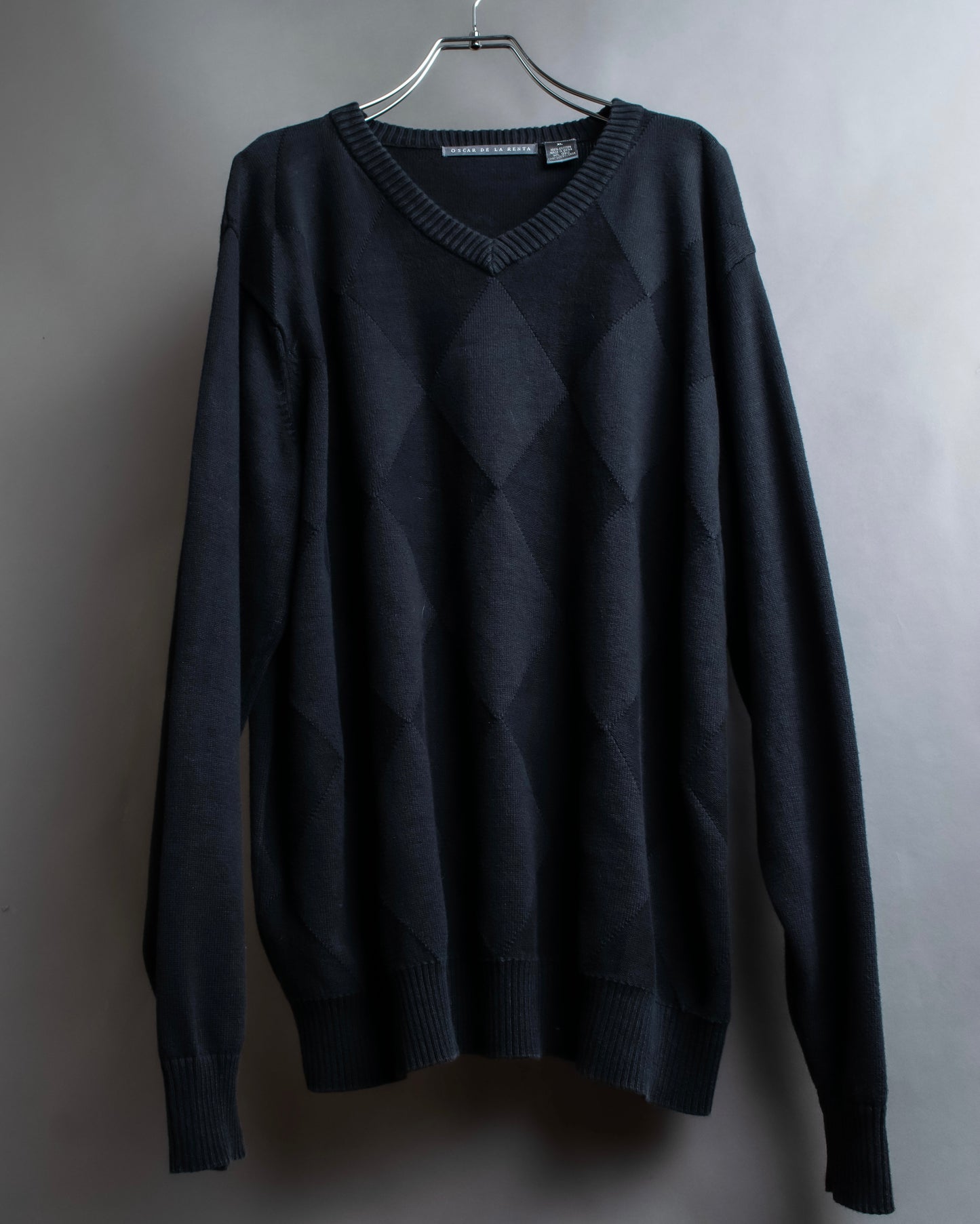 "OSCAR DE LA RENTA" Stitching argyle pattern V-neck oversized knit pullover