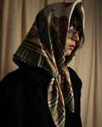 "BURBERRYS" Rose motif layered check pattern silk scarf