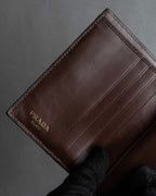 "PRADA" Logo engraved canvas＆leather combination short wallet