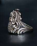 “Vintage” Beetle motif stone decorated silver ring