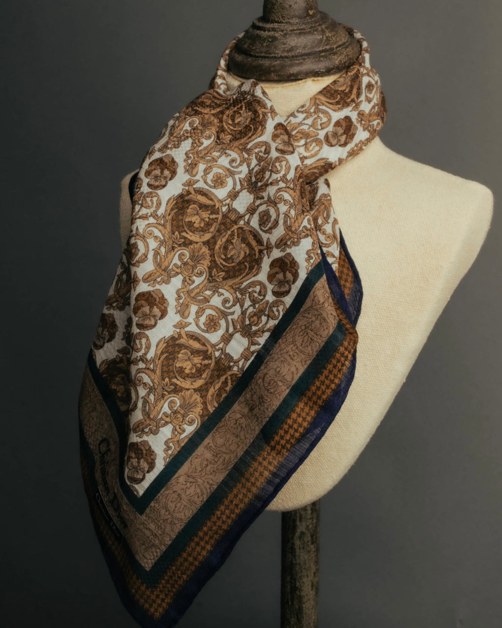 "Christian Dior" 80's-90's Baroque ornament print cotton scarf