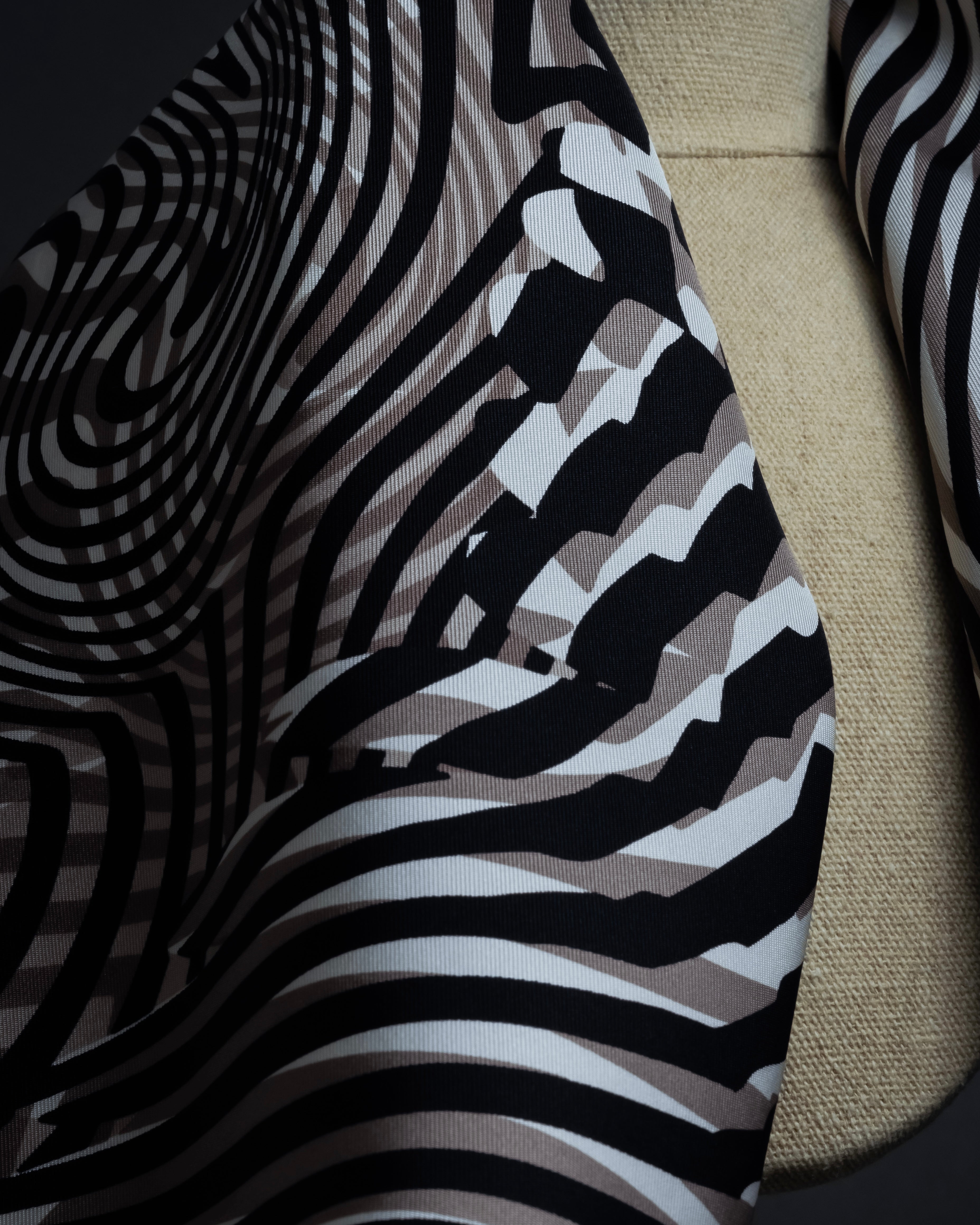 "HERMES" Zebra abstract print Carre 90 silk scarf