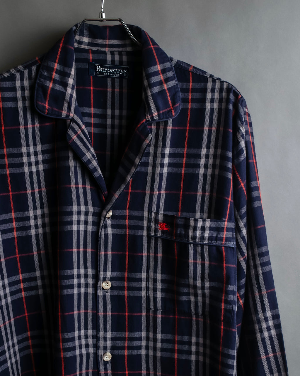 "BURBERRYS" Navy check pattern relaxing pajama shirt