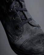"PRADA" Military detail brushed leather lace-up long boots