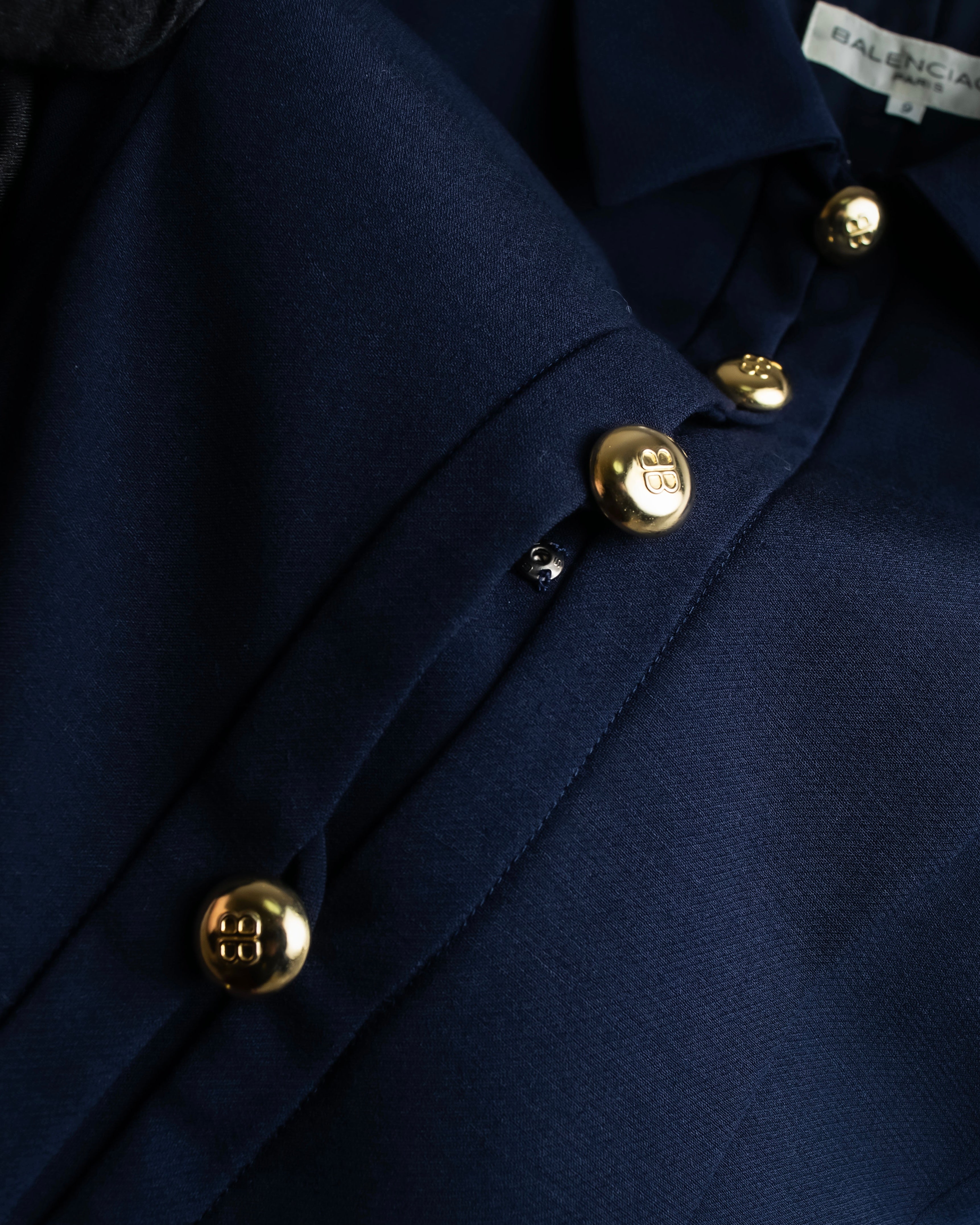 "BALENCIAGA" Gold button design navy color dress