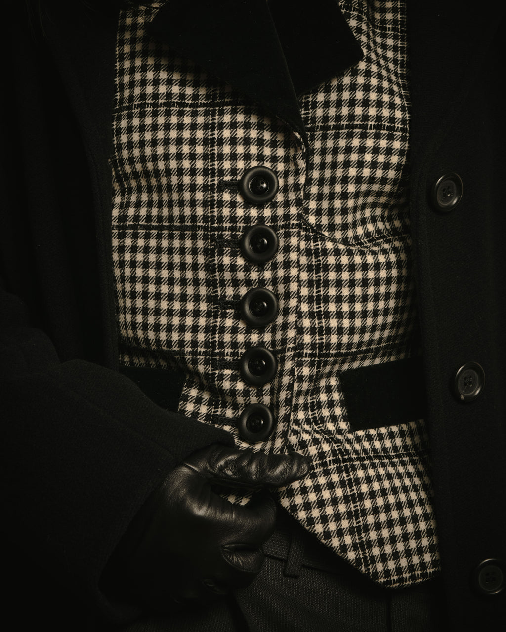 –SPECIALS– "Yves Saint Laurent" 90’s Mid gingham check velvet lapel tailored vest
