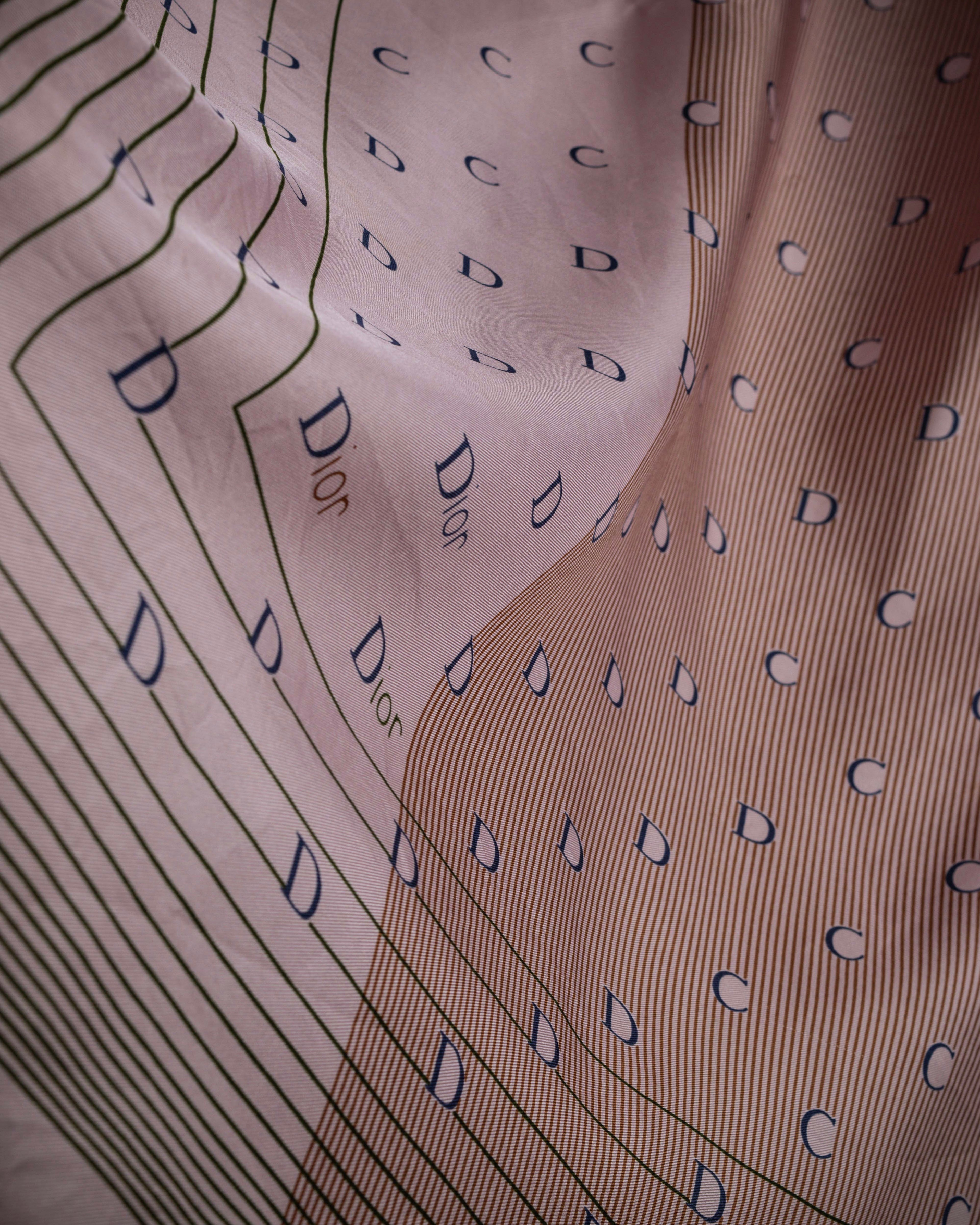 "Christian Dior" Typography logo geometric motif silk scarf