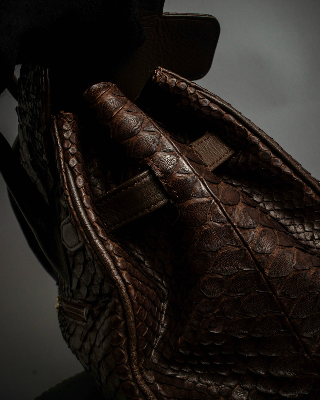 "Vintage turnlock design python leather bag"