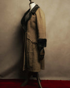 “LOEWE” 70’s-early 90’s Suede shearling belted long coat