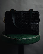 "YVES SAINT LAURENT" 90’s crocodile embossed lace up handbag
