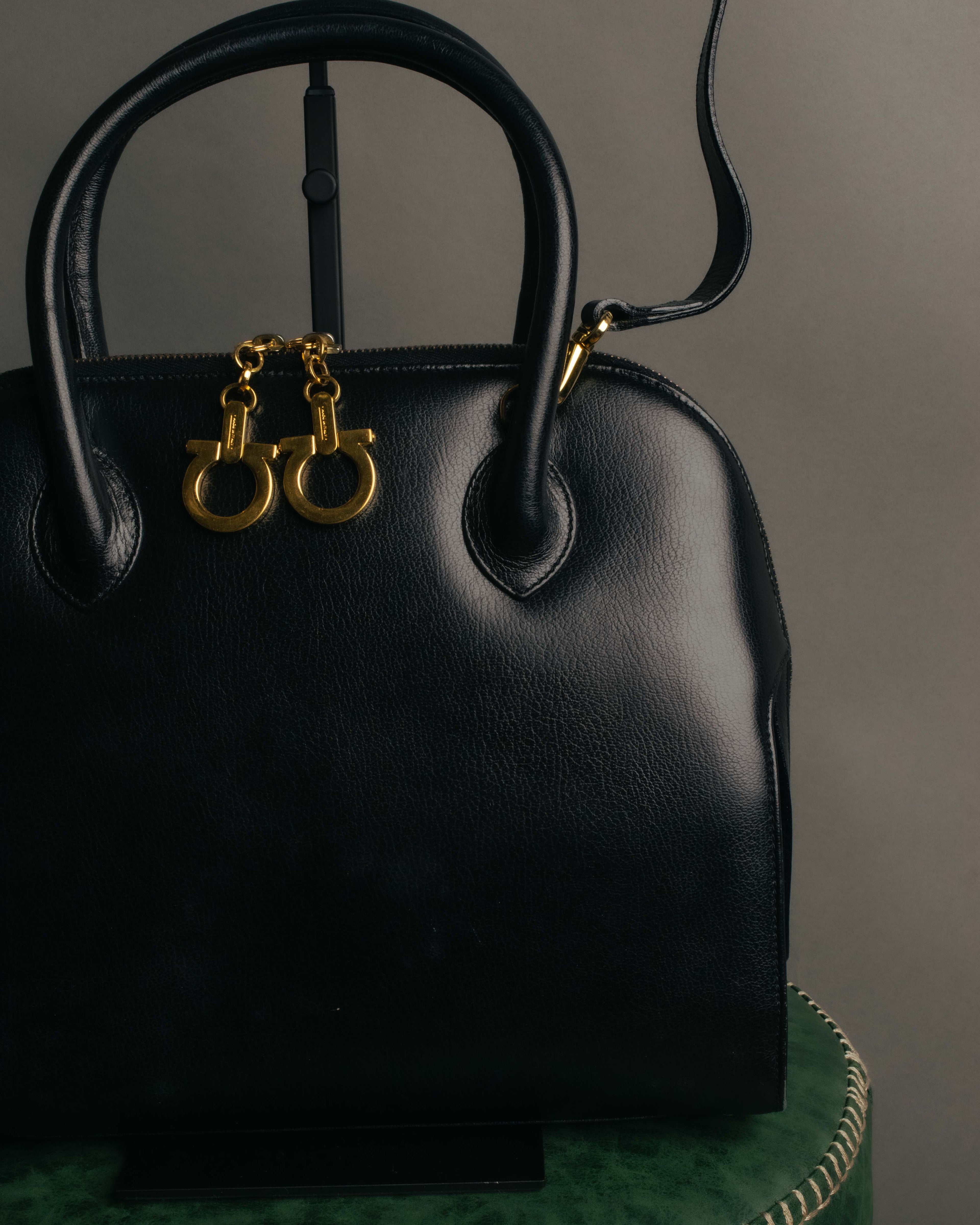 "Salvatore Ferragamo" 90's-00's Vintage iconic gancini pebbled leather dome top handle bag