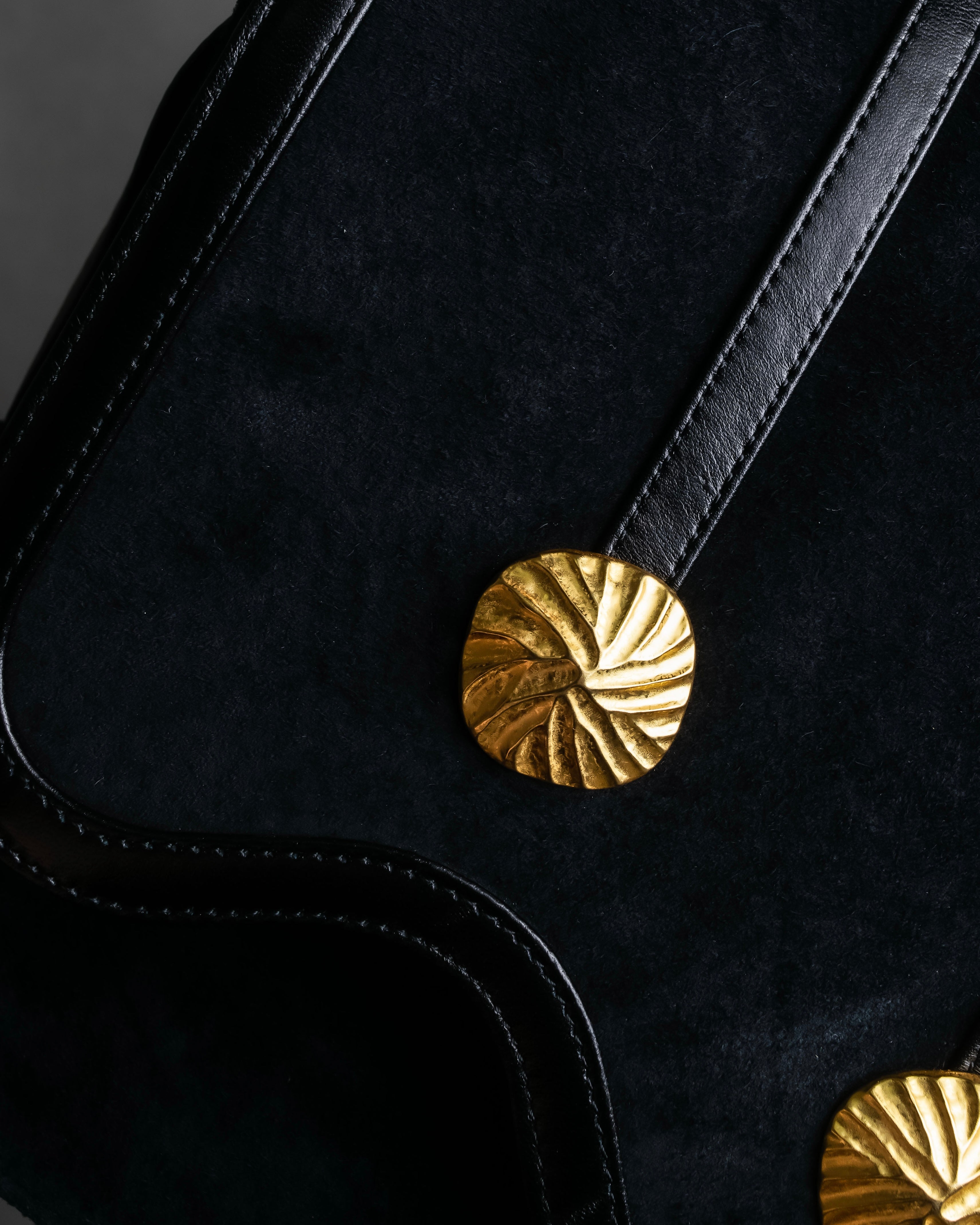 "YVES SAINT LAURENT" Gold medallion motif design suede leather shoulder bag