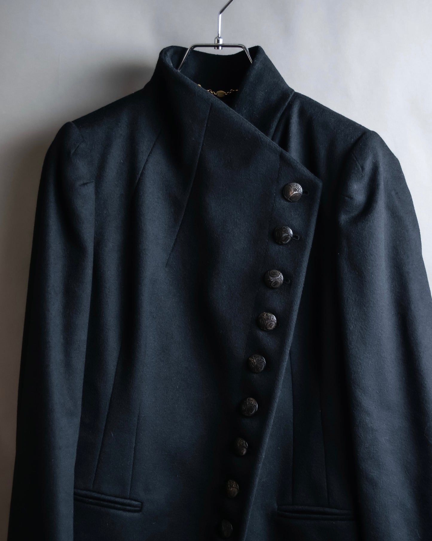 "GUCCI" Asymmetrical front detail high neck coat