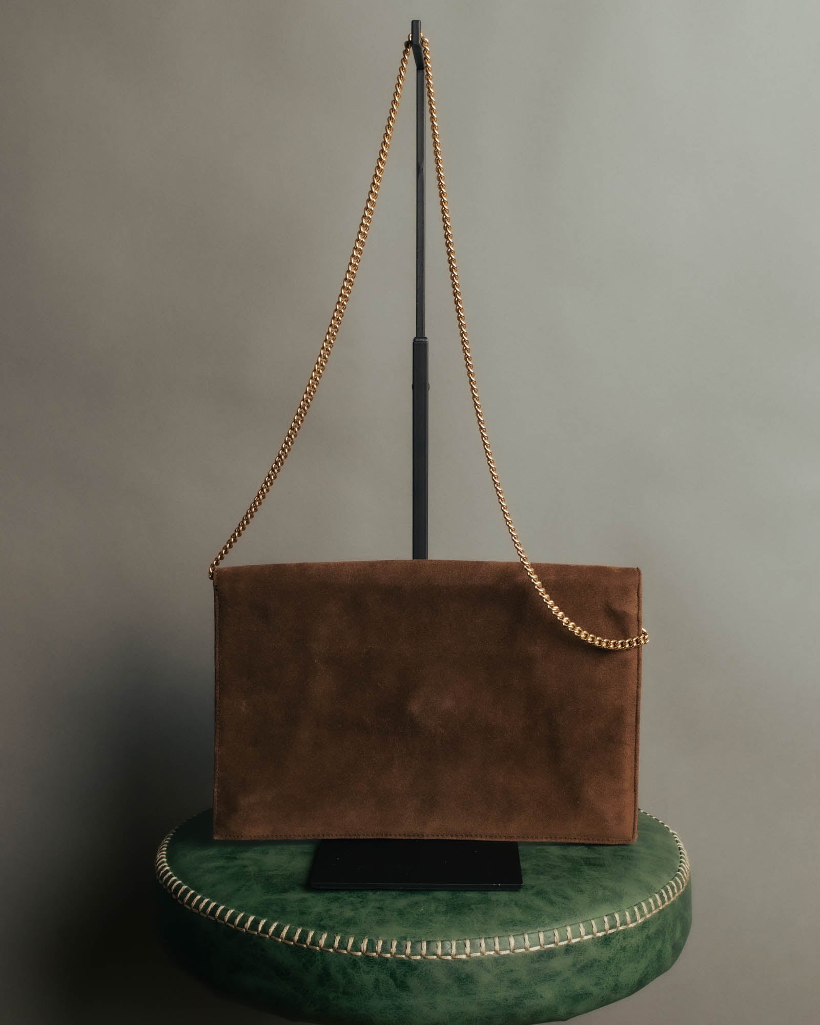 “LOEWE” 80’s-90’s Suede anagram chain shoulder bag