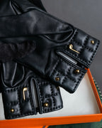 "HERMES" H logo＆gold stud design leather gloves