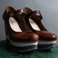 "PRADA" Brown leather stepped sole wedge heel pumps