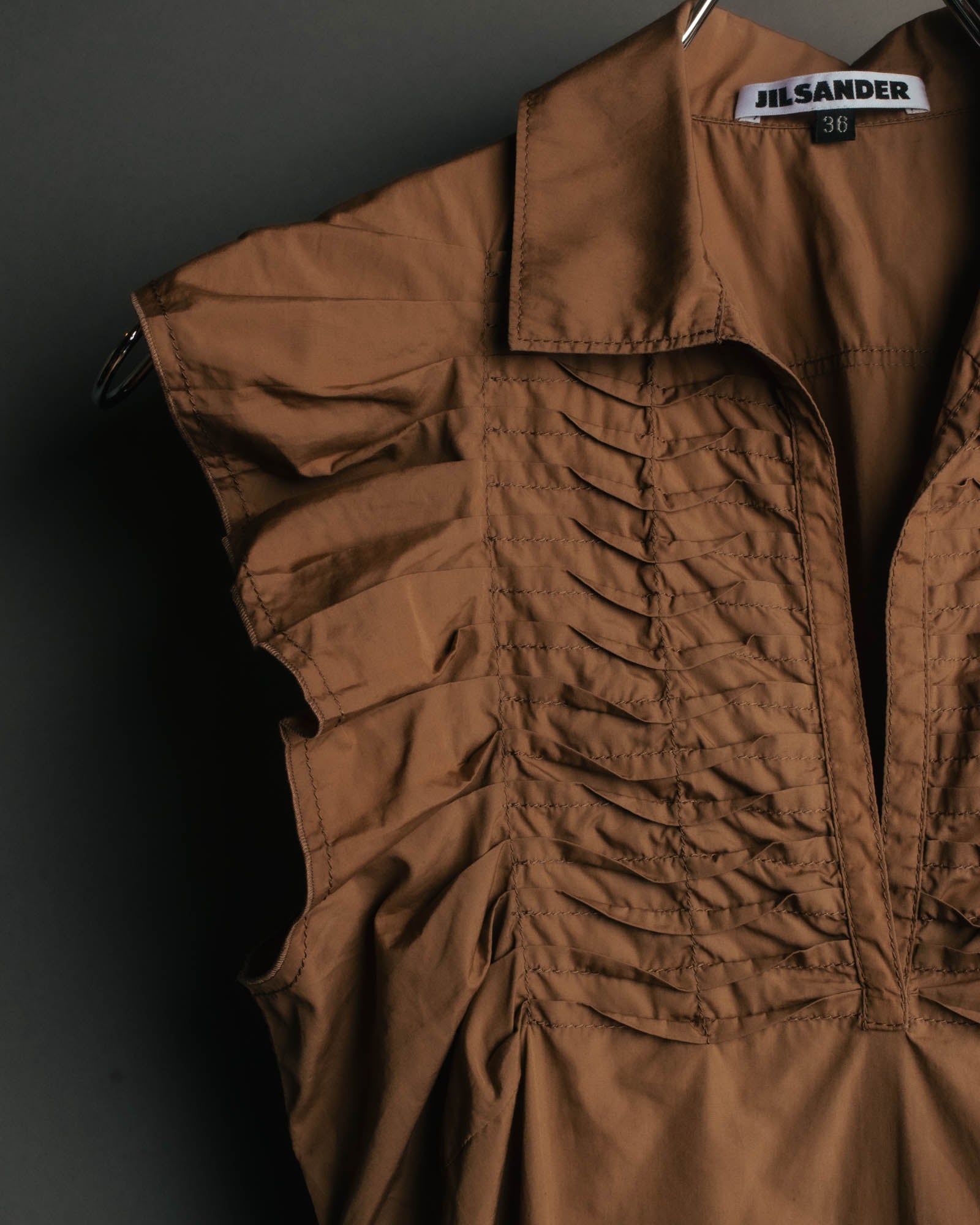 “JIL SANDER” 00’s-10’s Cotton pleated sleeveless blouse