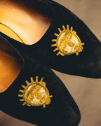-SPECIAL- "Hermès" 80's-90's Gold embroidered suede loafers
