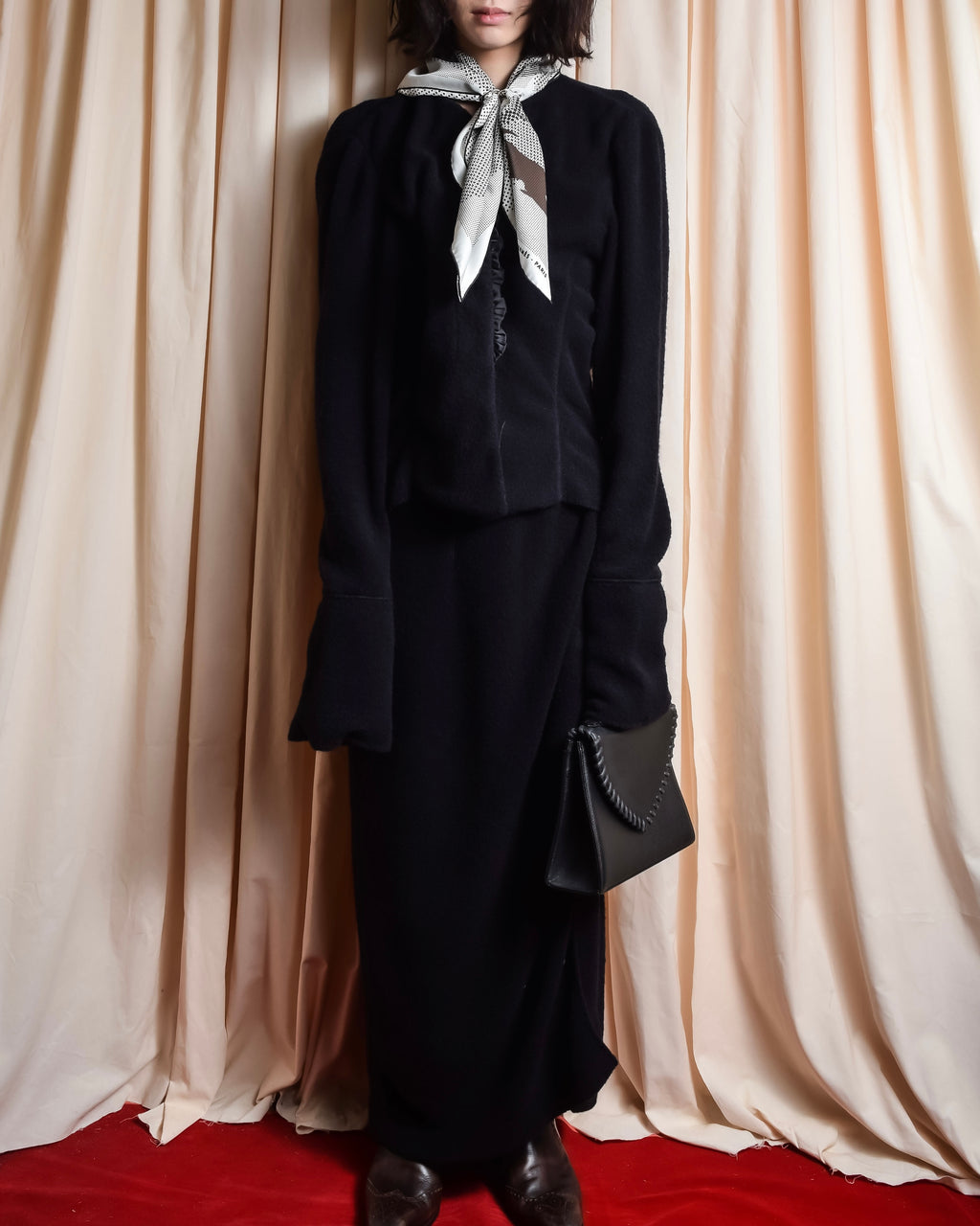 "GIANFRANCO FERRE" Structured wool satin ruffle inner detail set up