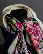 "YVES SAINT LAURENT" Peony small flower bouquet pattern silk scarf