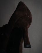 “Yves Saint Laurent” 90’s-00’s Suede ribbon lace-up pumps