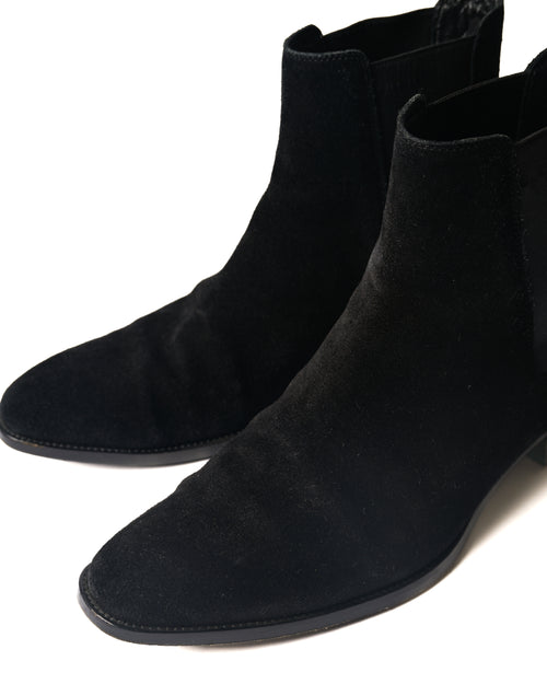 SAINT LAURENT PARIS/ “WYATT 30” Black Suede  Chelsea Heel Boots