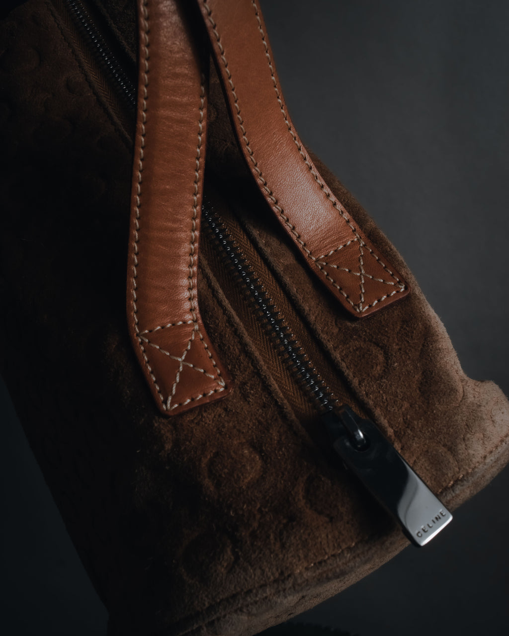 "CELINE" 00's Macadam logo engraved suede leather bag
