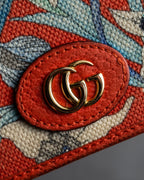 "GUCCI" Botanical pattern double G motif leather bifold wallet