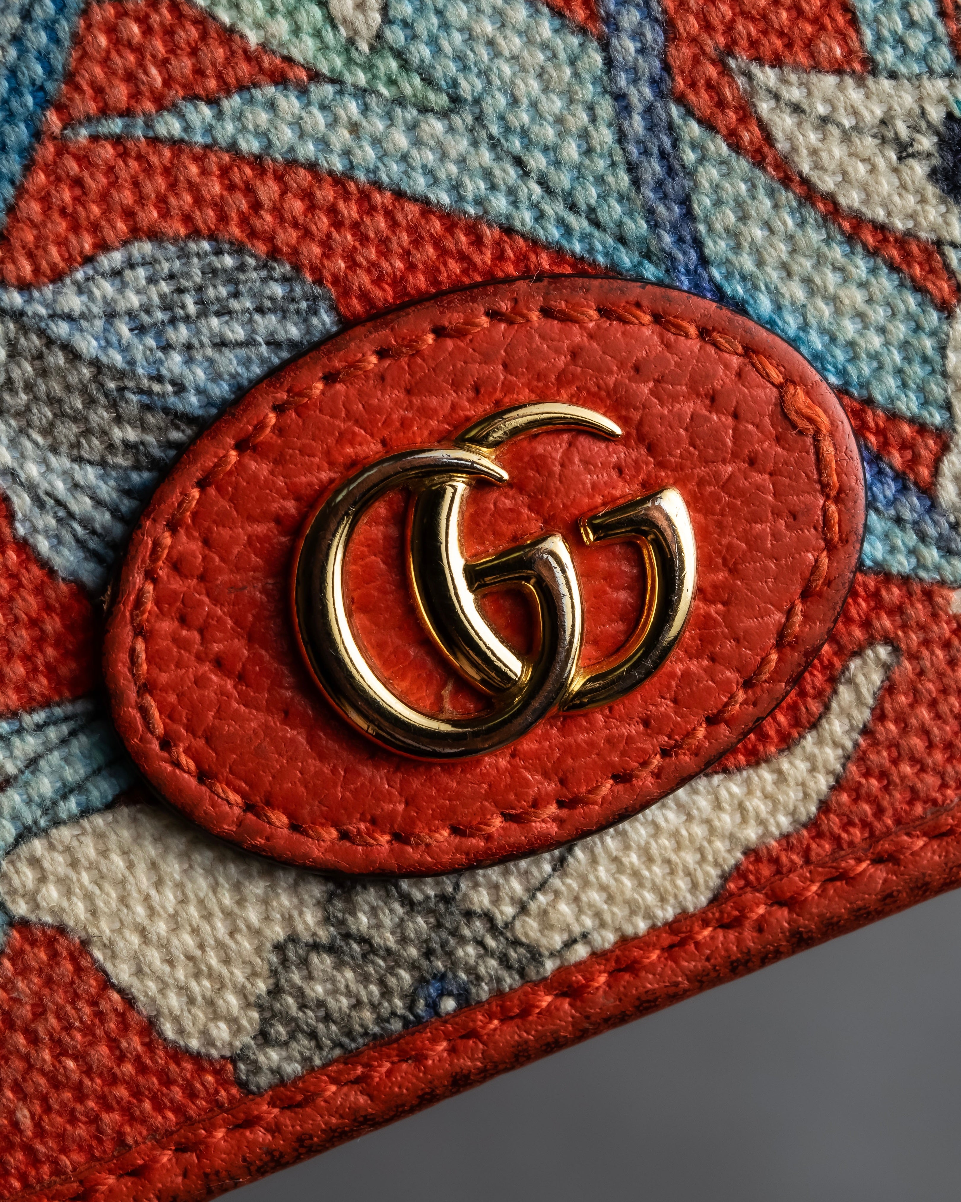 "GUCCI" Botanical pattern double G motif leather bifold wallet