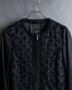 "Weekend Max Mara" 100% goat leather flower motif zip up short length jacket