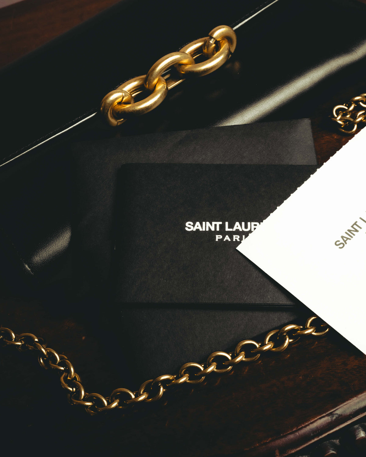 -SPECIAL- “Saint Laurent” 20’s Le Maillon smooth leather chain wallet