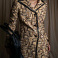 "PRADA" 1996fall Geometric pattern leather trim design mid length coat