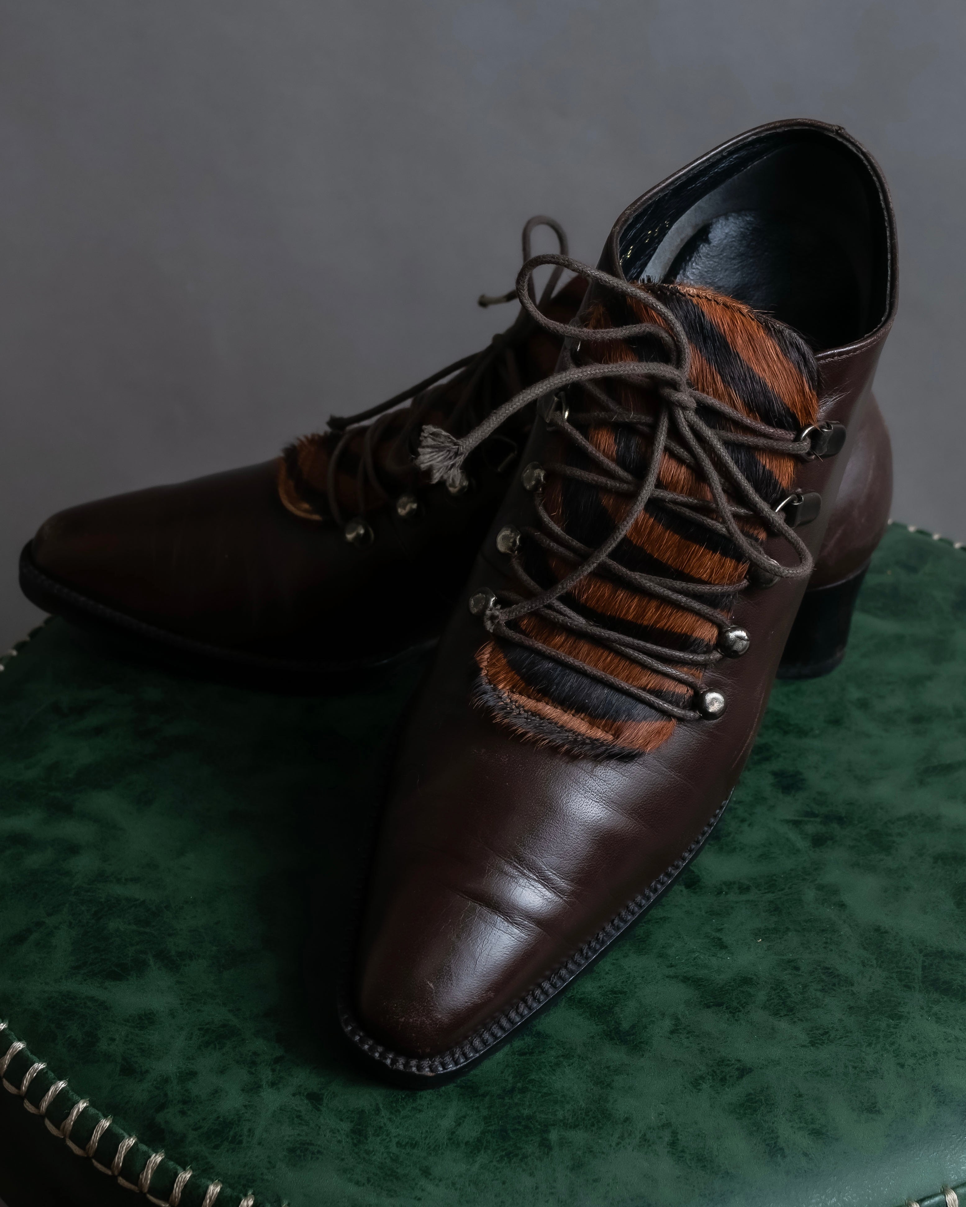 "Pinky&Dianne" Animal fur pattern lace-up heel shoes