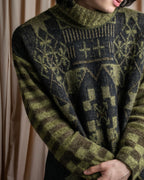 "FENDI" Artistic all over print oversized turtleneck knit