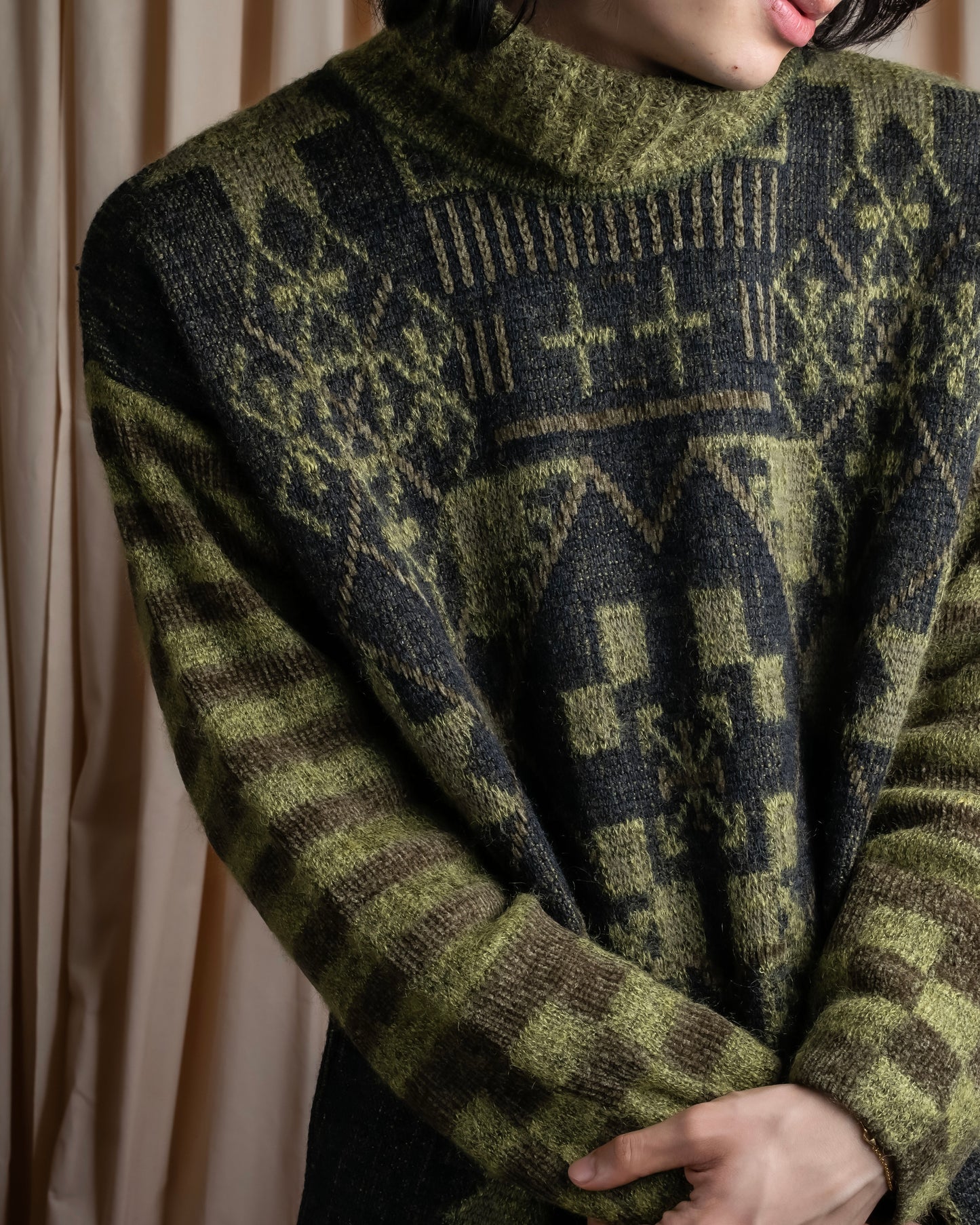 "FENDI" Artistic all over print oversized turtleneck knit