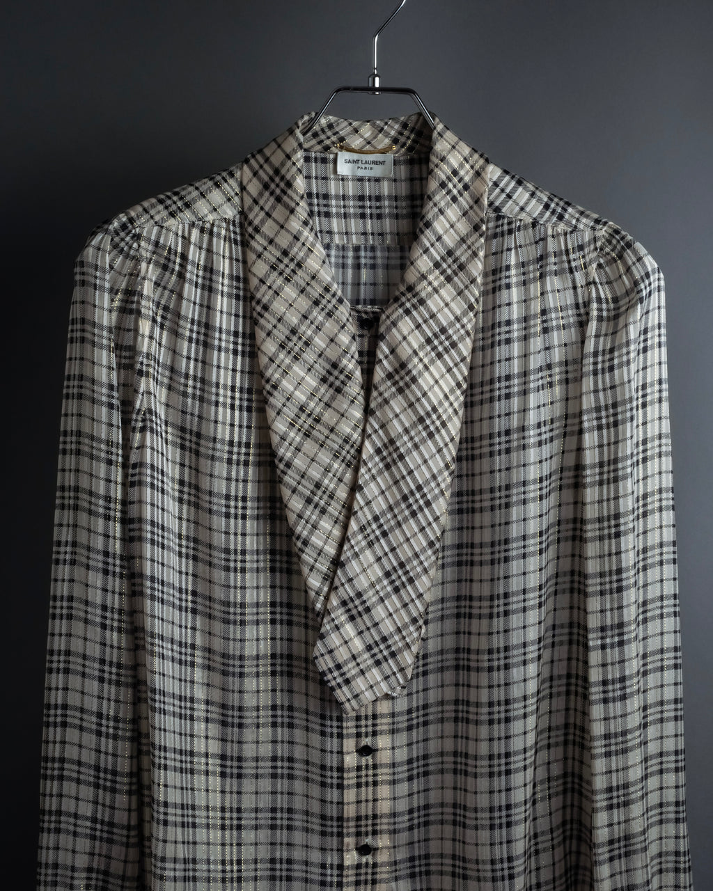 "Saint Laurent" Lame check pattern bow tie shirt