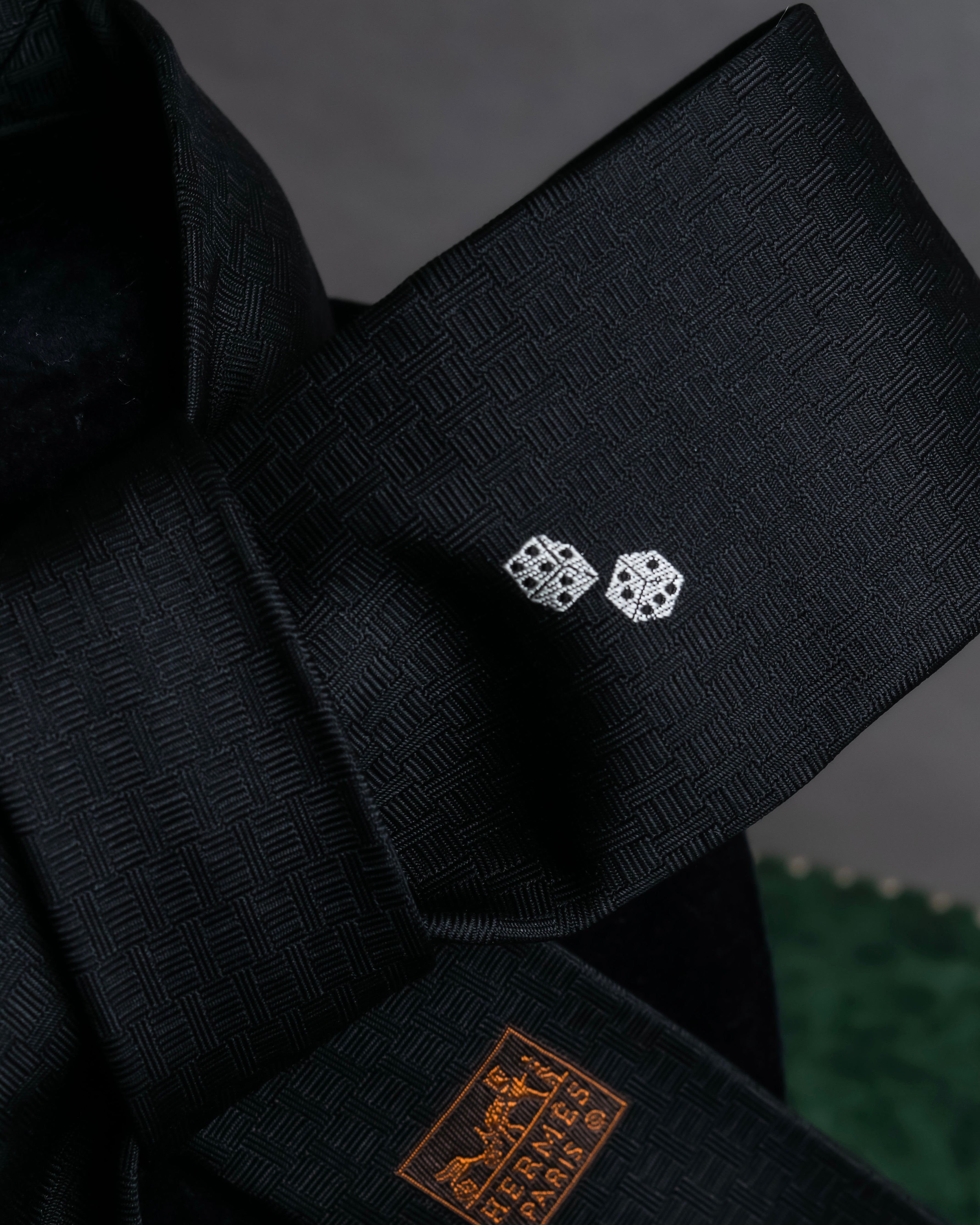 "HERMES" Dice embroidery design silk neck tie