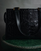 "YVES SAINT LAURENT" 90’s crocodile embossed lace up handbag